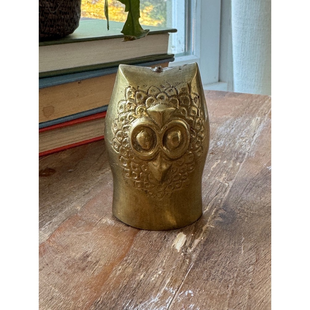 Vintage Brass Bell Owl Figurine Mid Century Modern Decorative 3in
